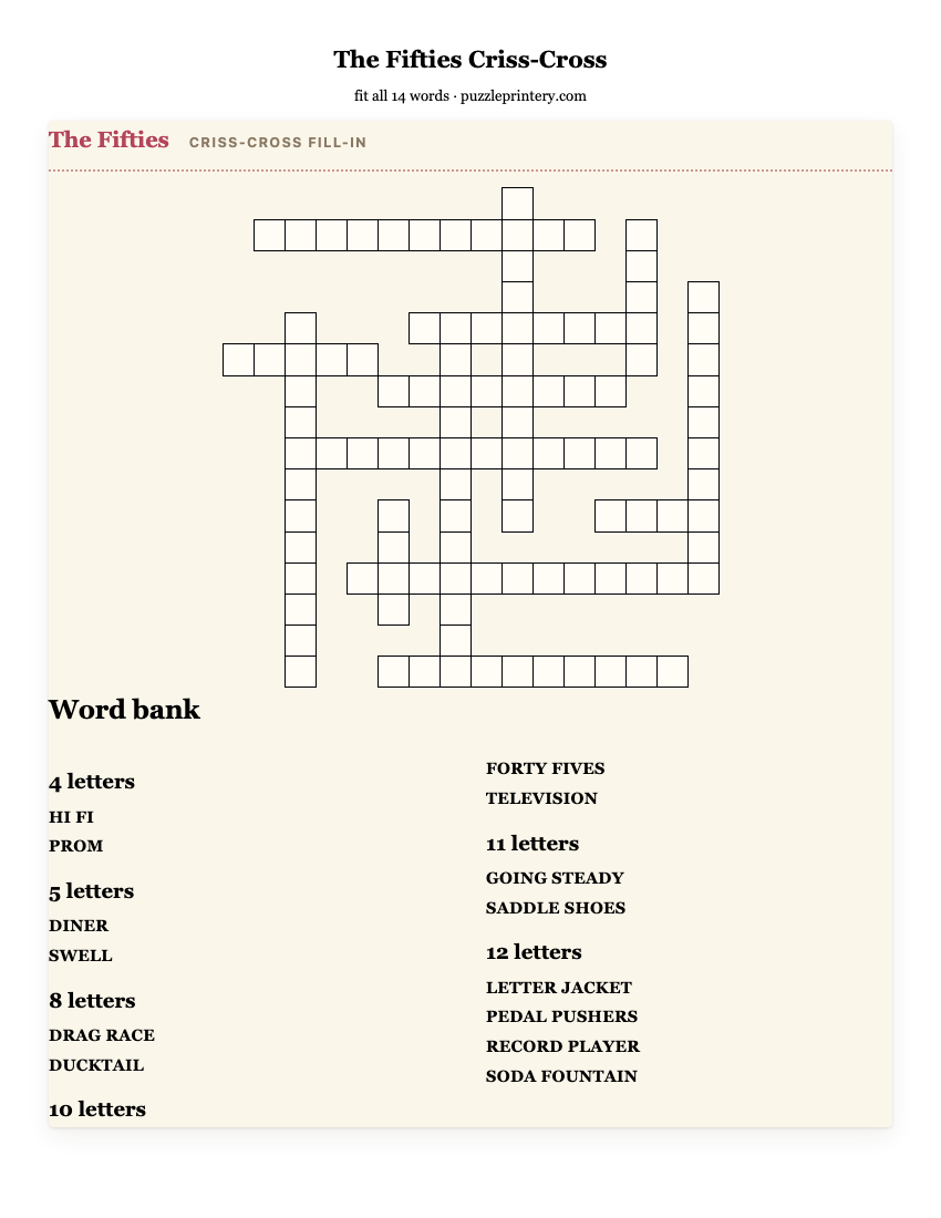 The Fifties criss-cross printable preview