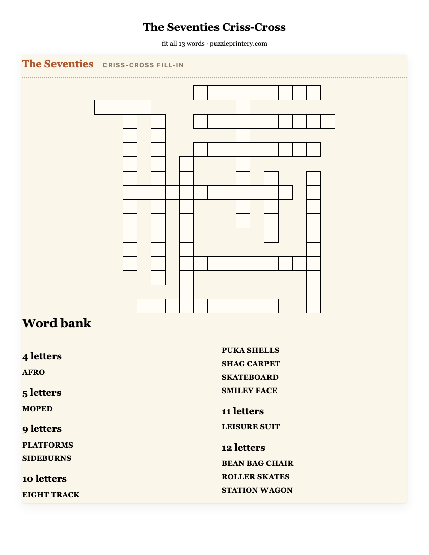 The Seventies criss-cross printable preview