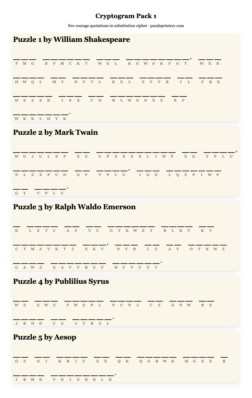 Cryptogram pack 1 printable preview