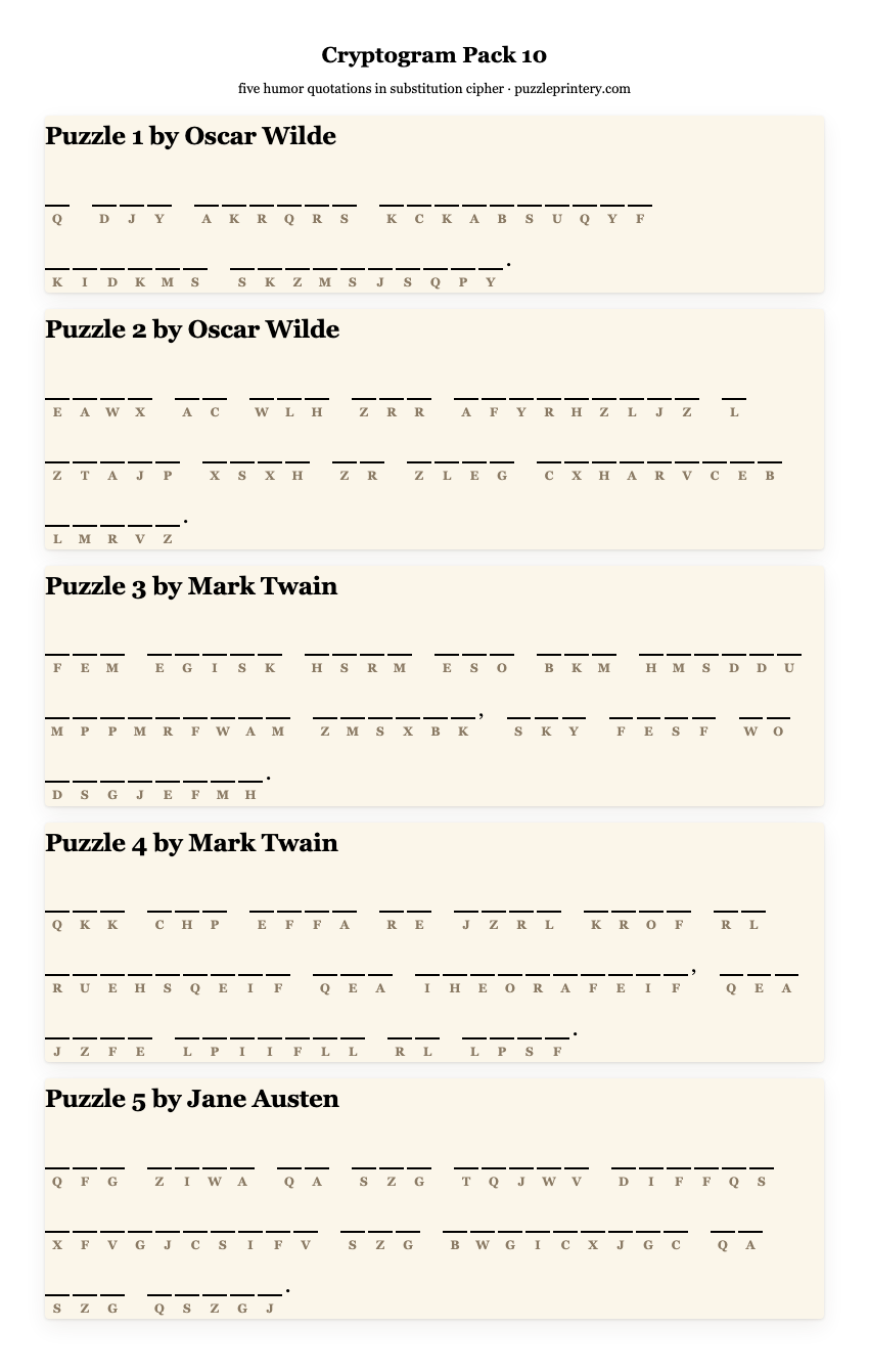 Cryptogram pack 10 printable preview