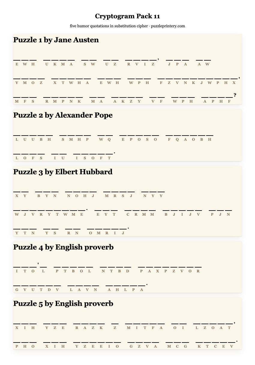 Cryptogram pack 11 printable preview