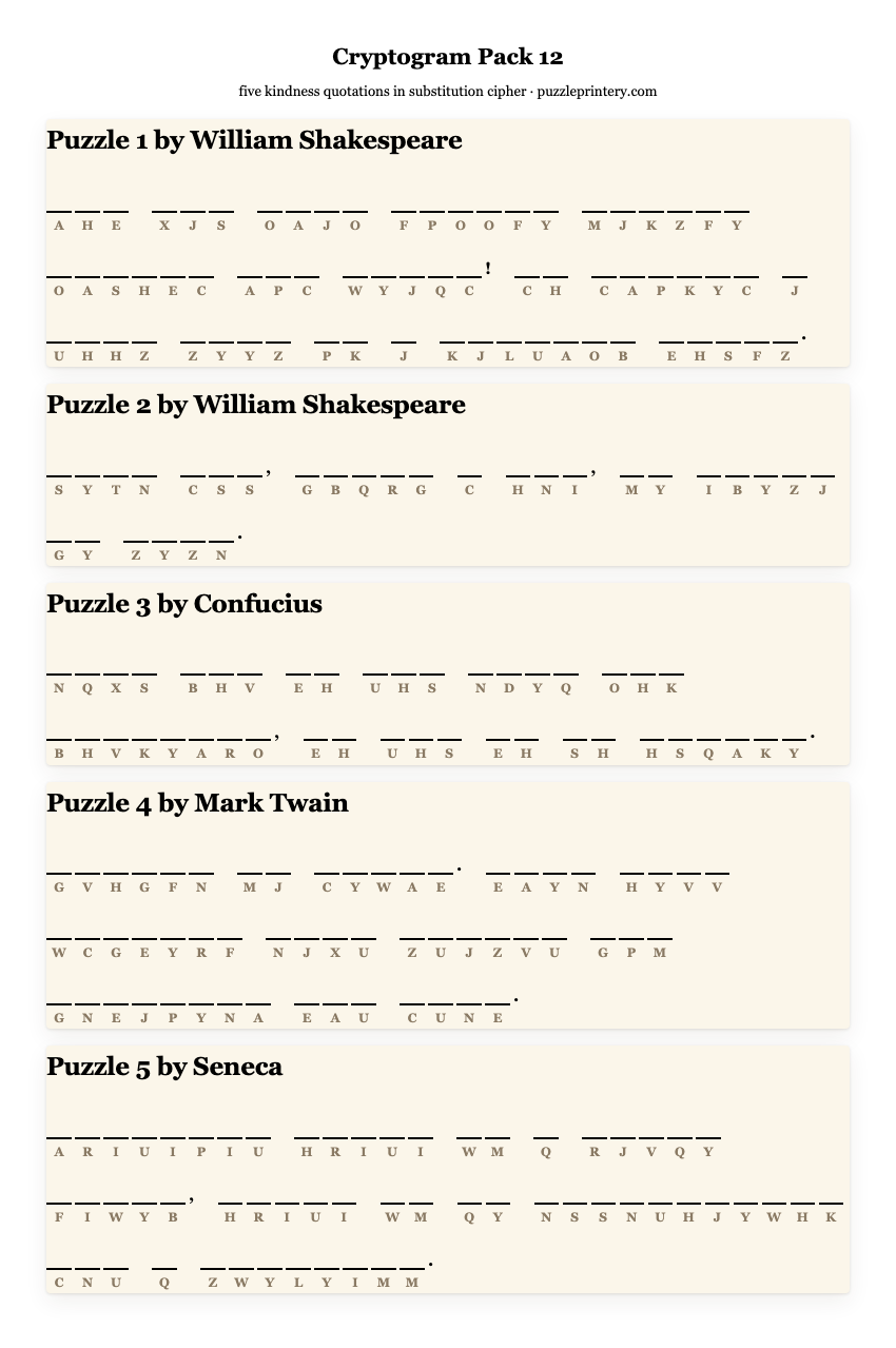 Cryptogram pack 12 printable preview