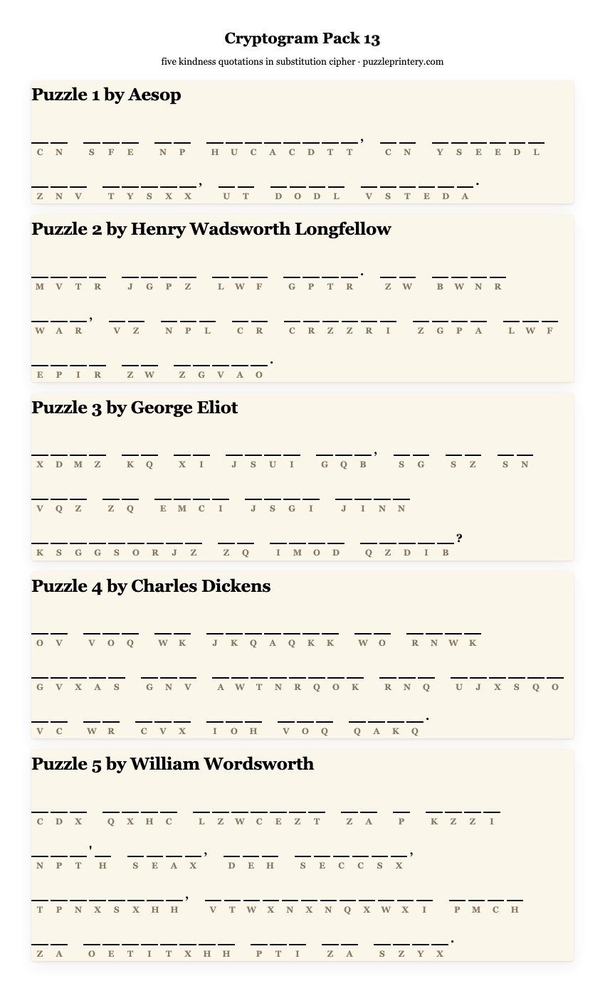 Cryptogram pack 13 printable preview