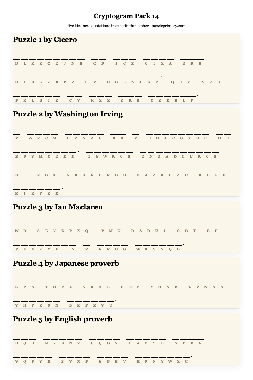 Cryptogram pack 14 printable preview