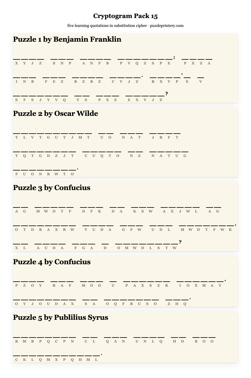 Cryptogram pack 15 printable preview