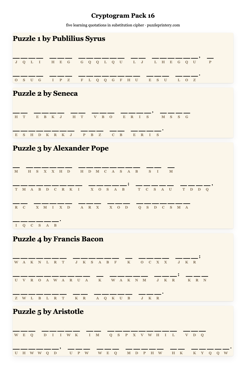 Cryptogram pack 16 printable preview