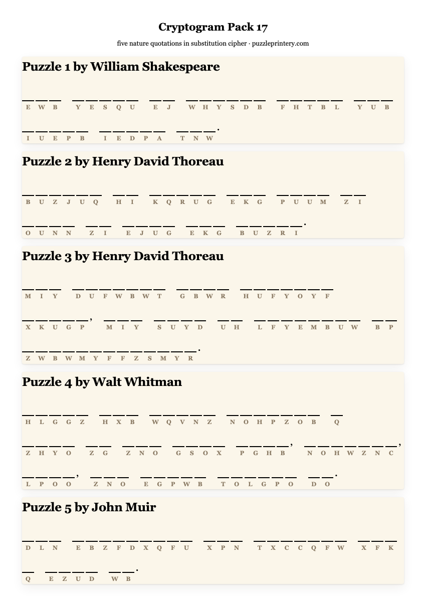 Cryptogram pack 17 printable preview