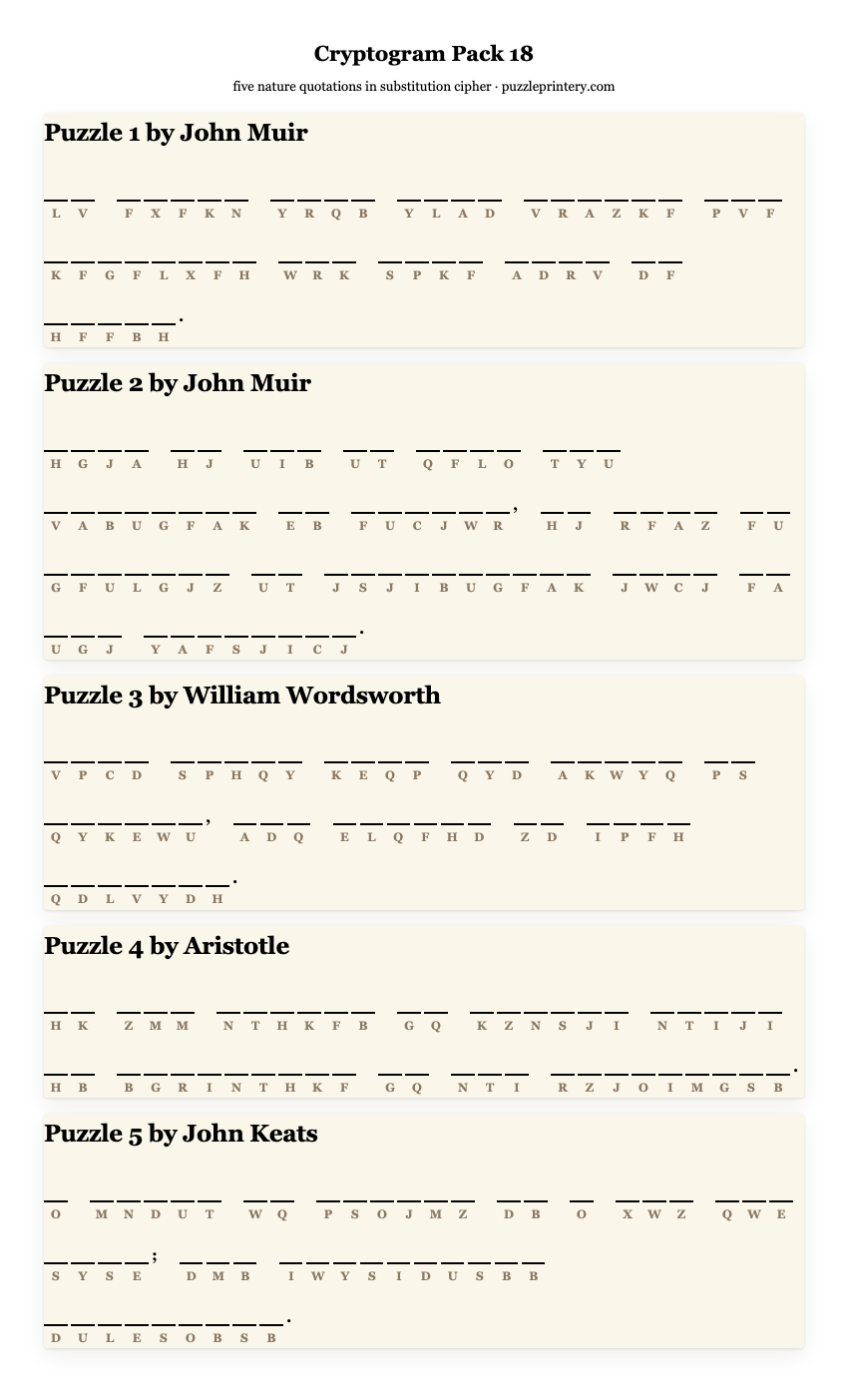 Cryptogram pack 18 printable preview
