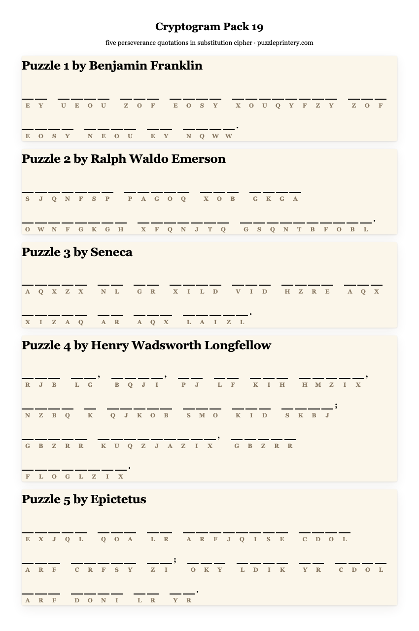 Cryptogram pack 19 printable preview