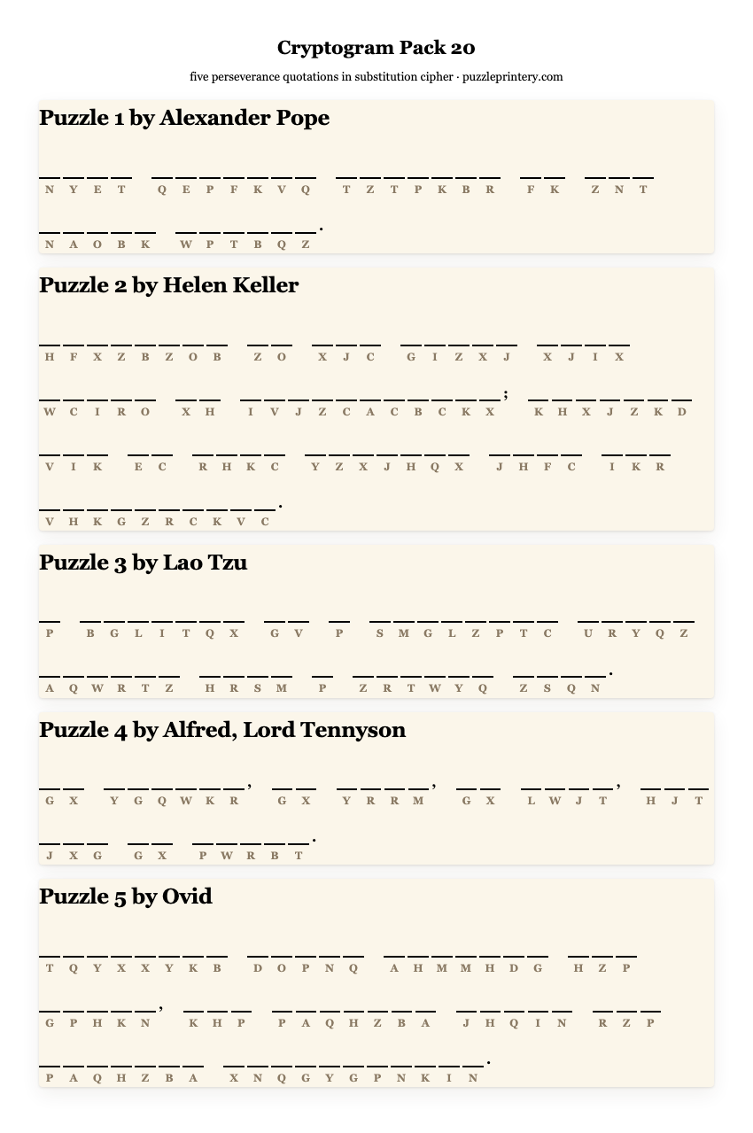 Cryptogram pack 20 printable preview