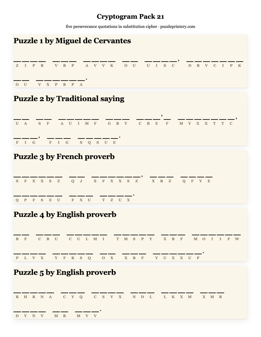 Cryptogram pack 21 printable preview