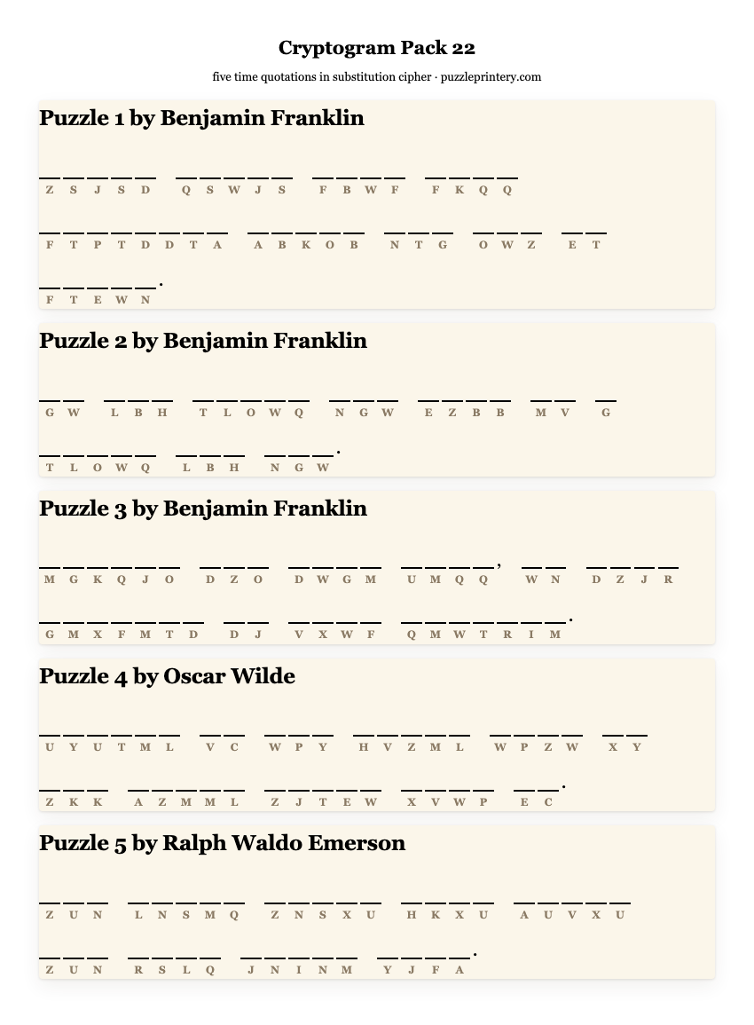 Cryptogram pack 22 printable preview