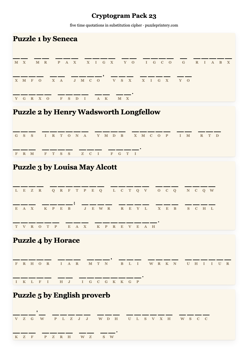 Cryptogram pack 23 printable preview