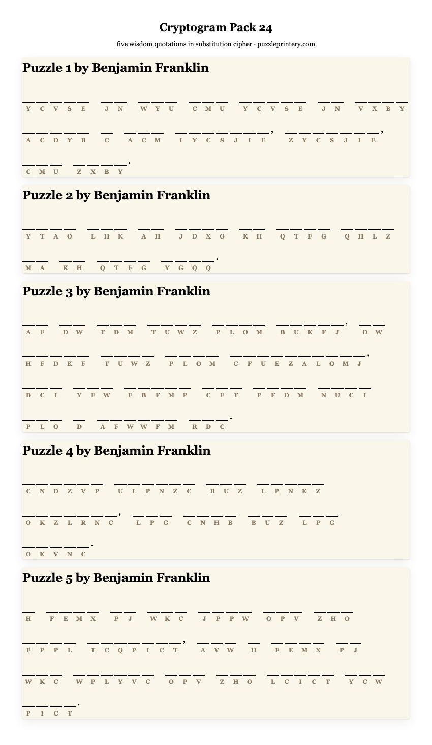 Cryptogram pack 24 printable preview