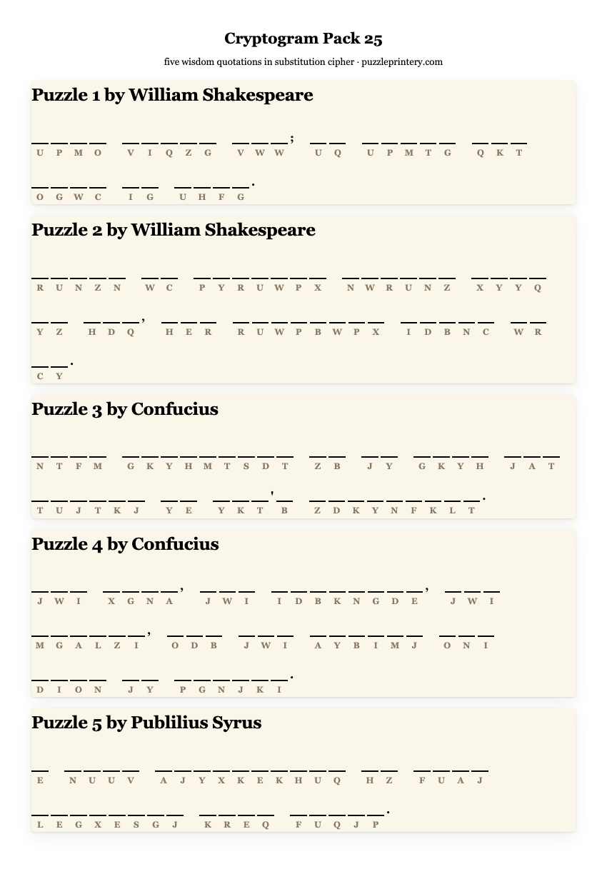 Cryptogram pack 25 printable preview
