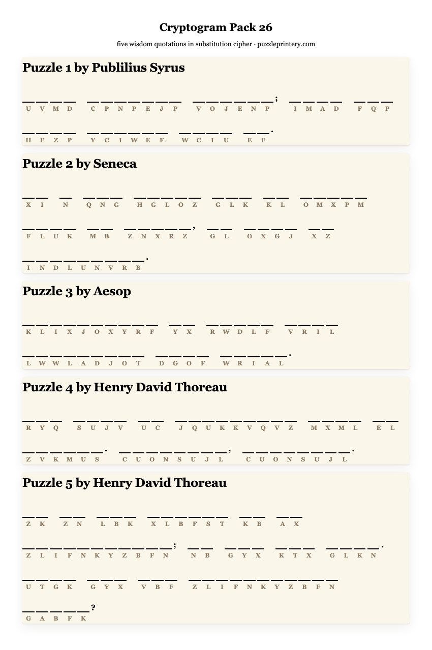Cryptogram pack 26 printable preview