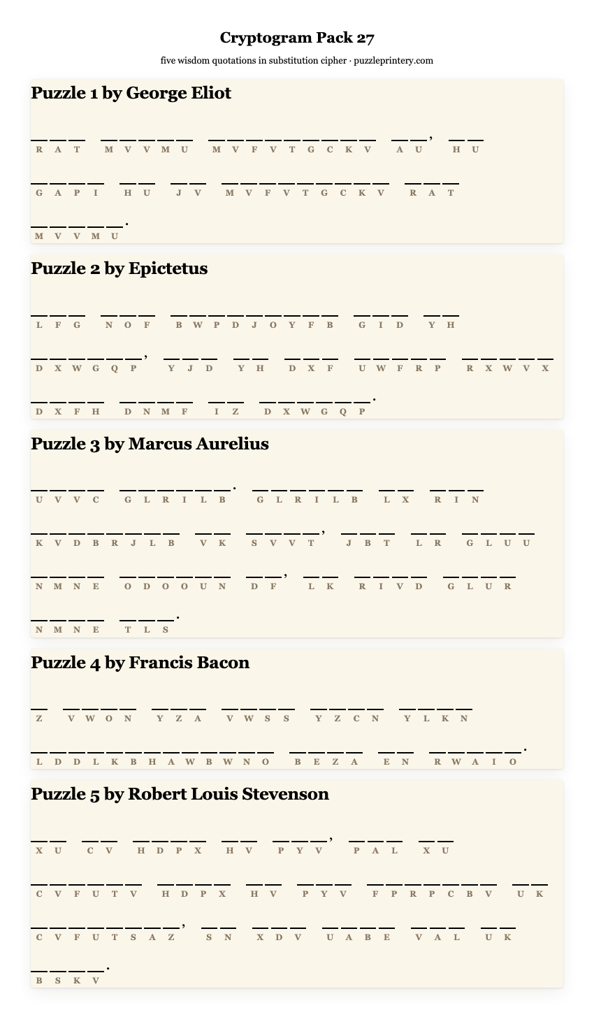 Cryptogram pack 27 printable preview