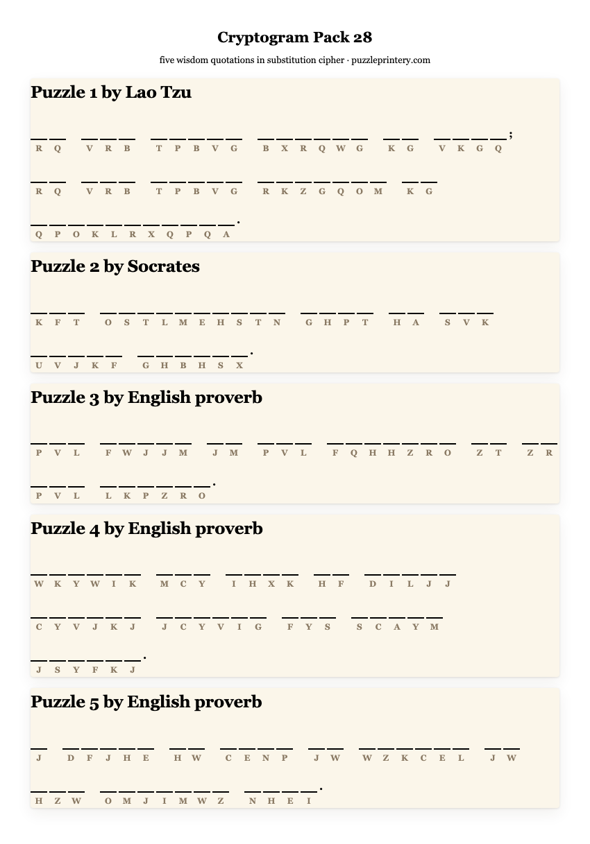 Cryptogram pack 28 printable preview