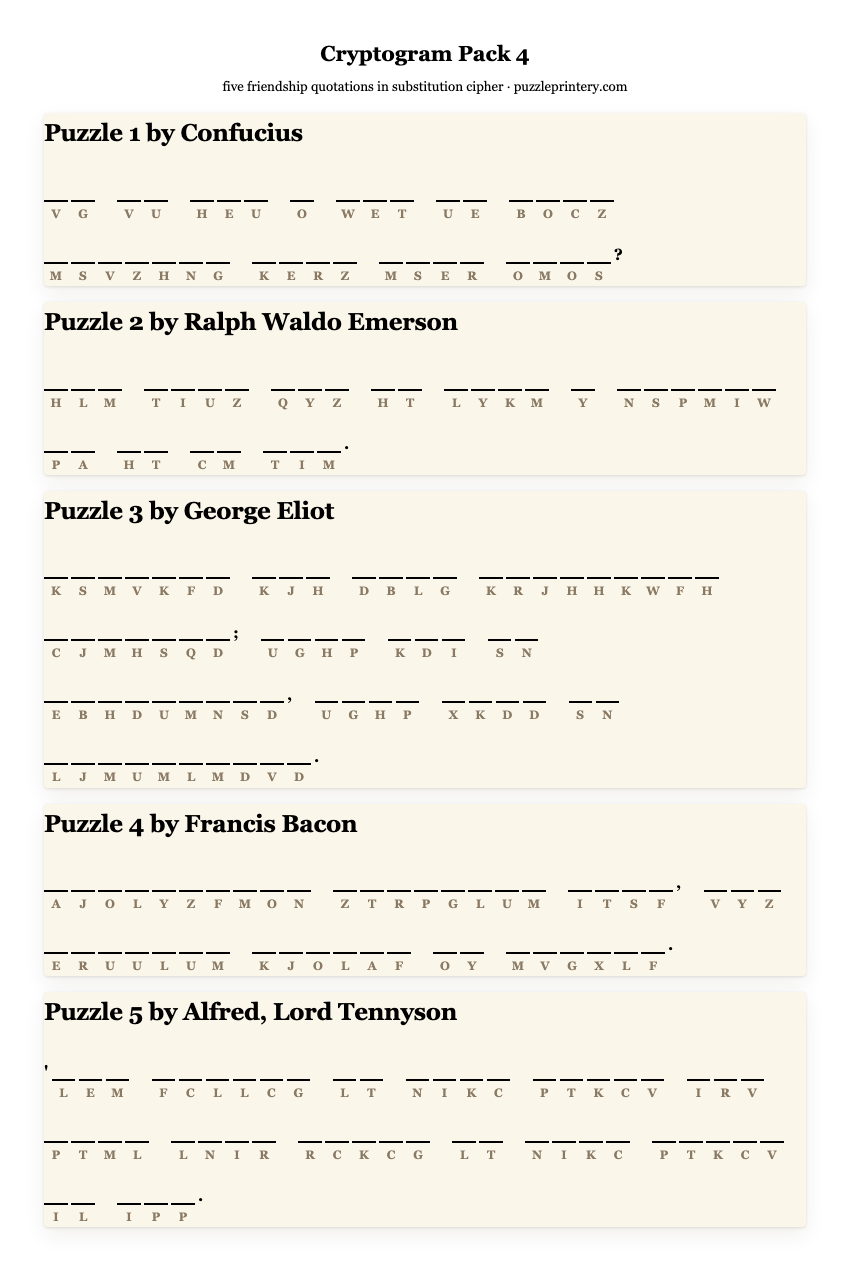Cryptogram pack 4 printable preview