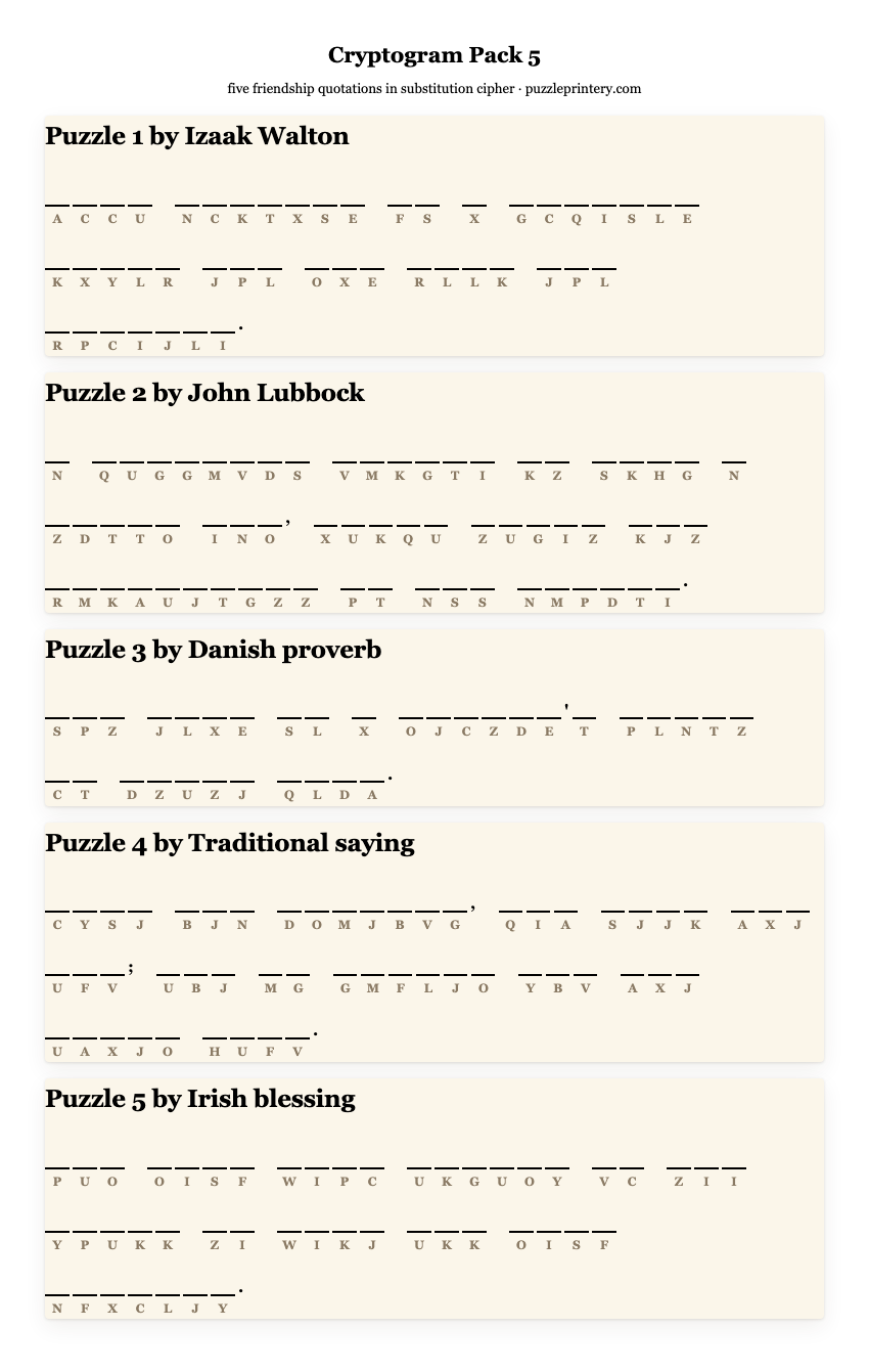 Cryptogram pack 5 printable preview