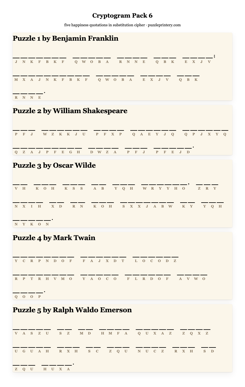 Cryptogram pack 6 printable preview