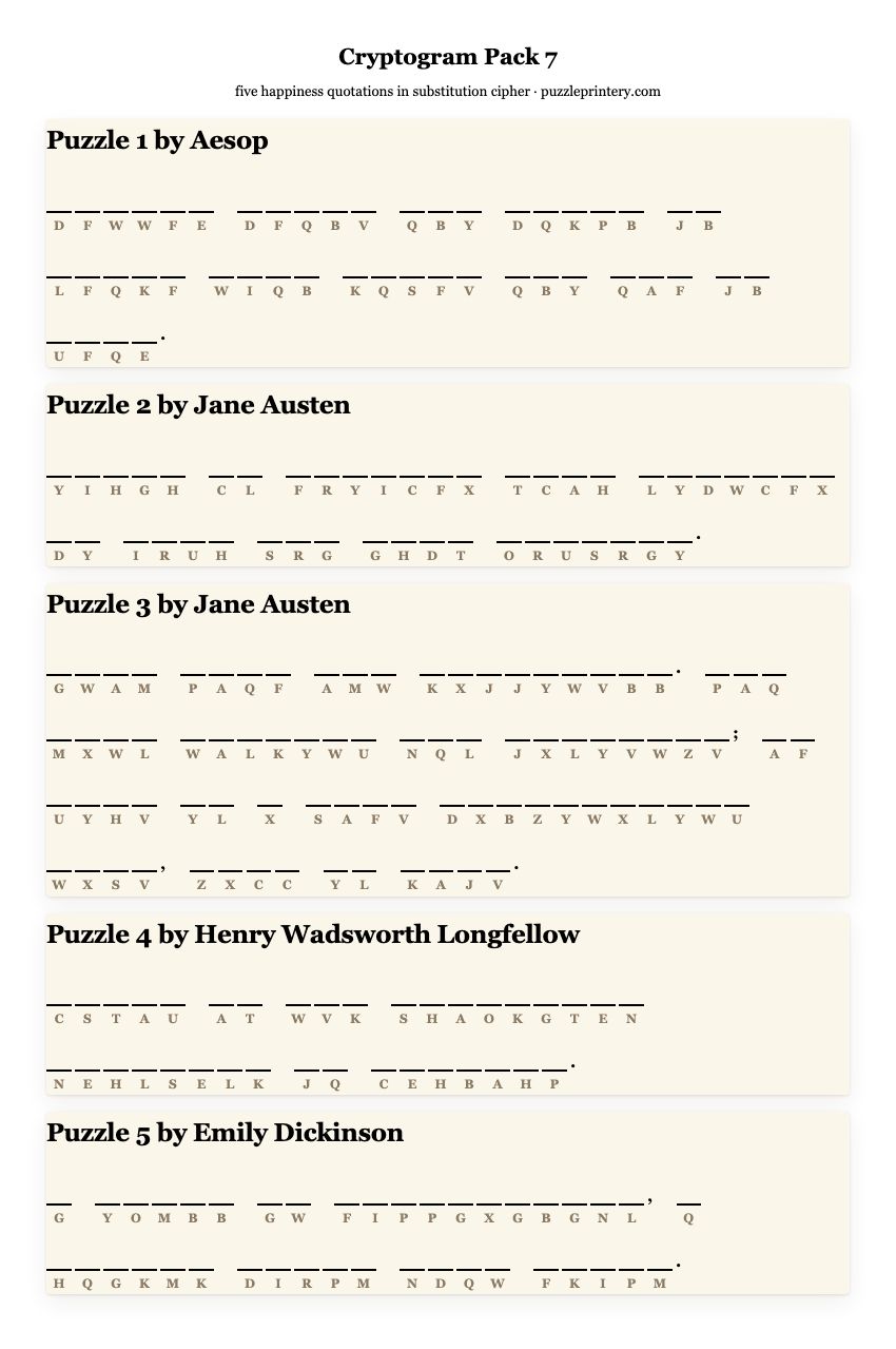 Cryptogram pack 7 printable preview