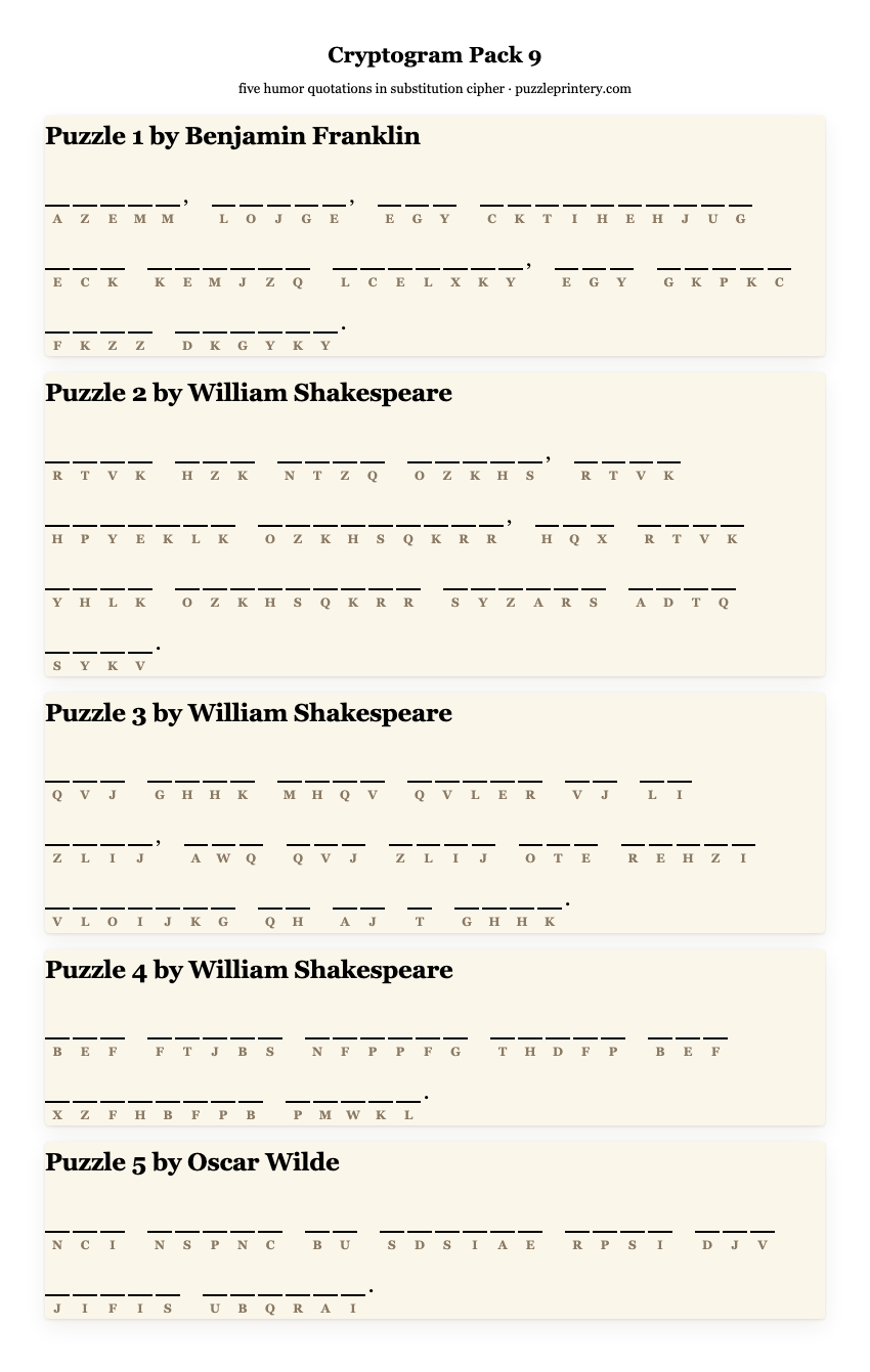 Cryptogram pack 9 printable preview