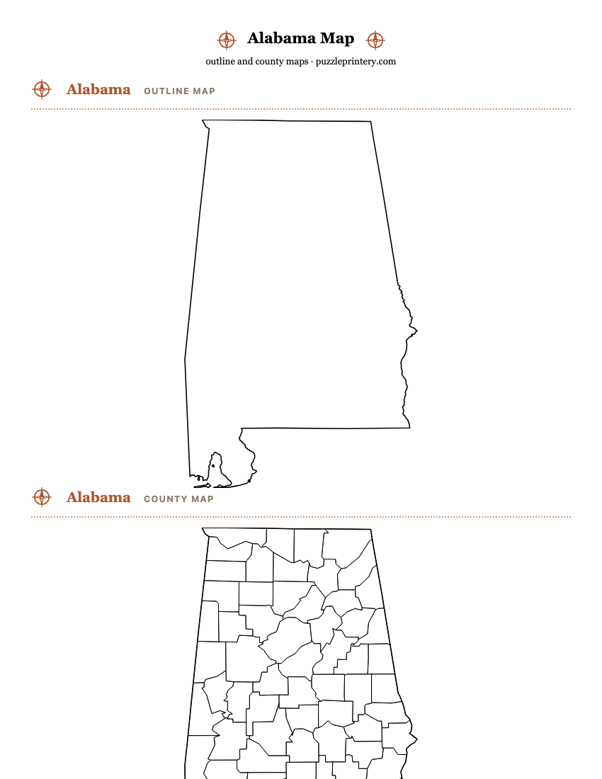 Alabama printable map preview