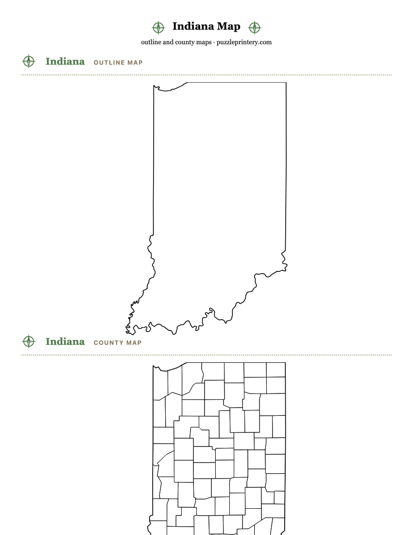 Indiana printable map preview