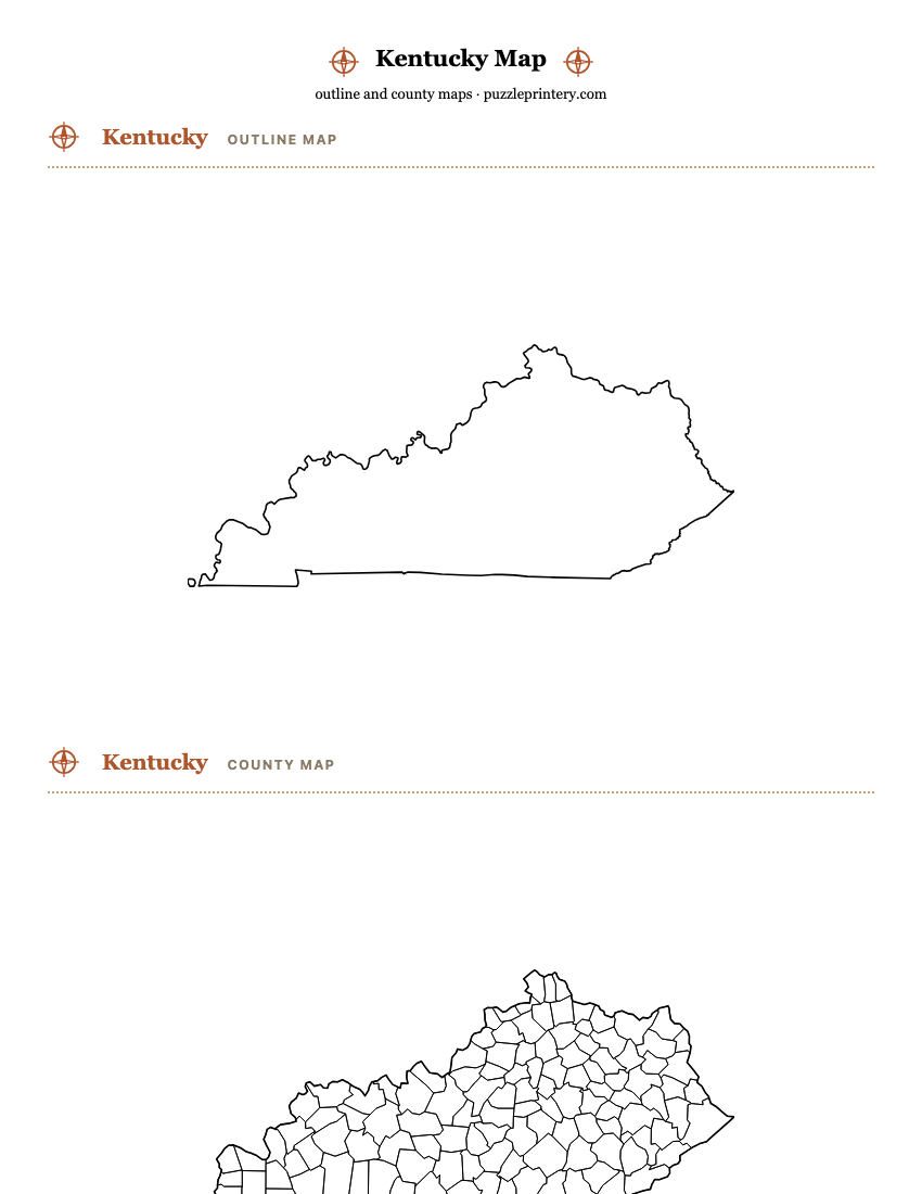 Kentucky printable map preview