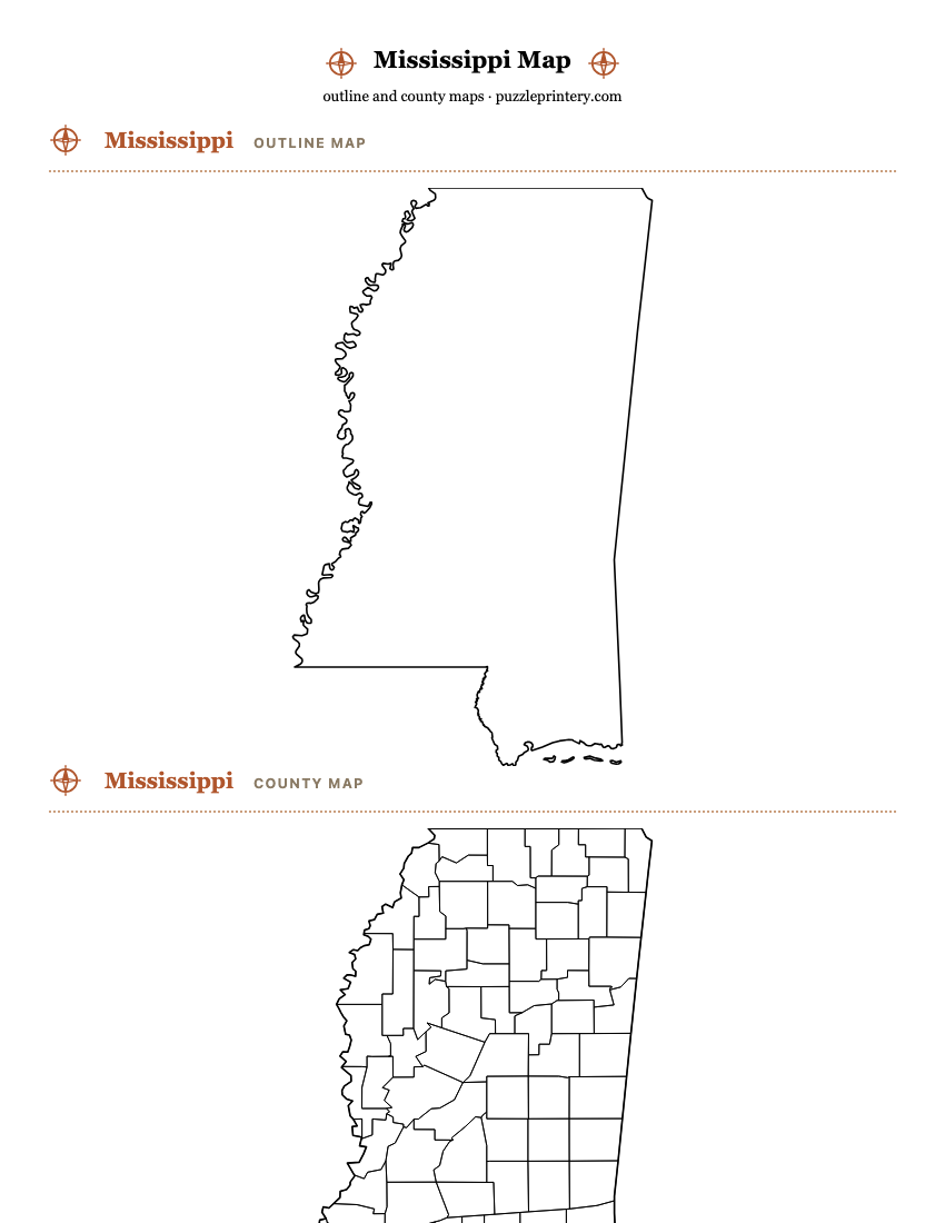 Mississippi printable map preview