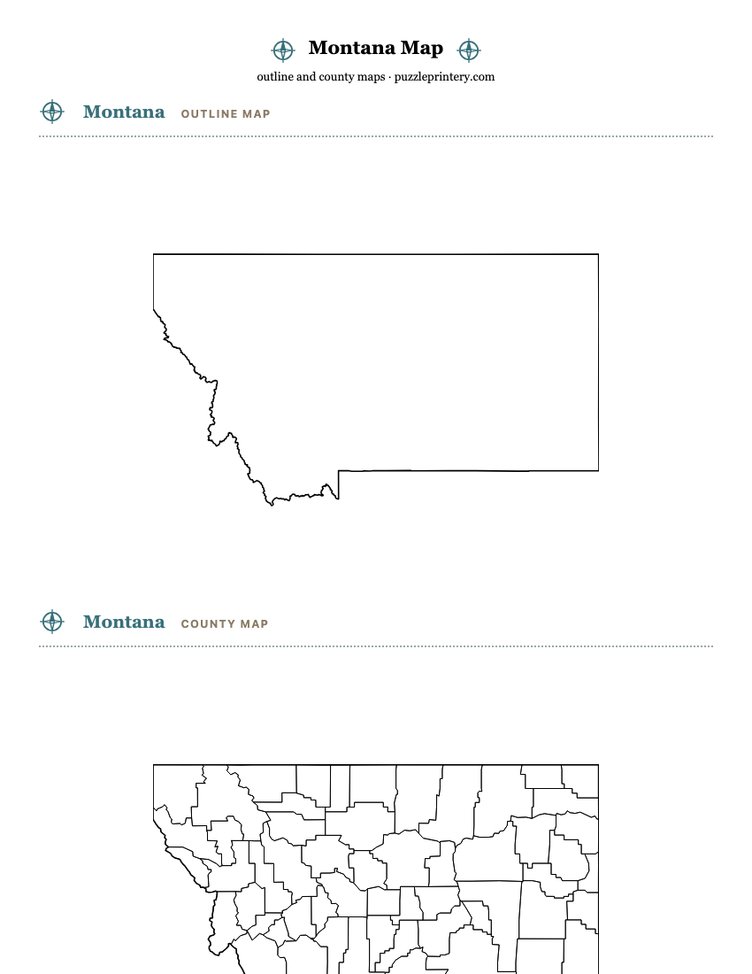 Montana printable map preview