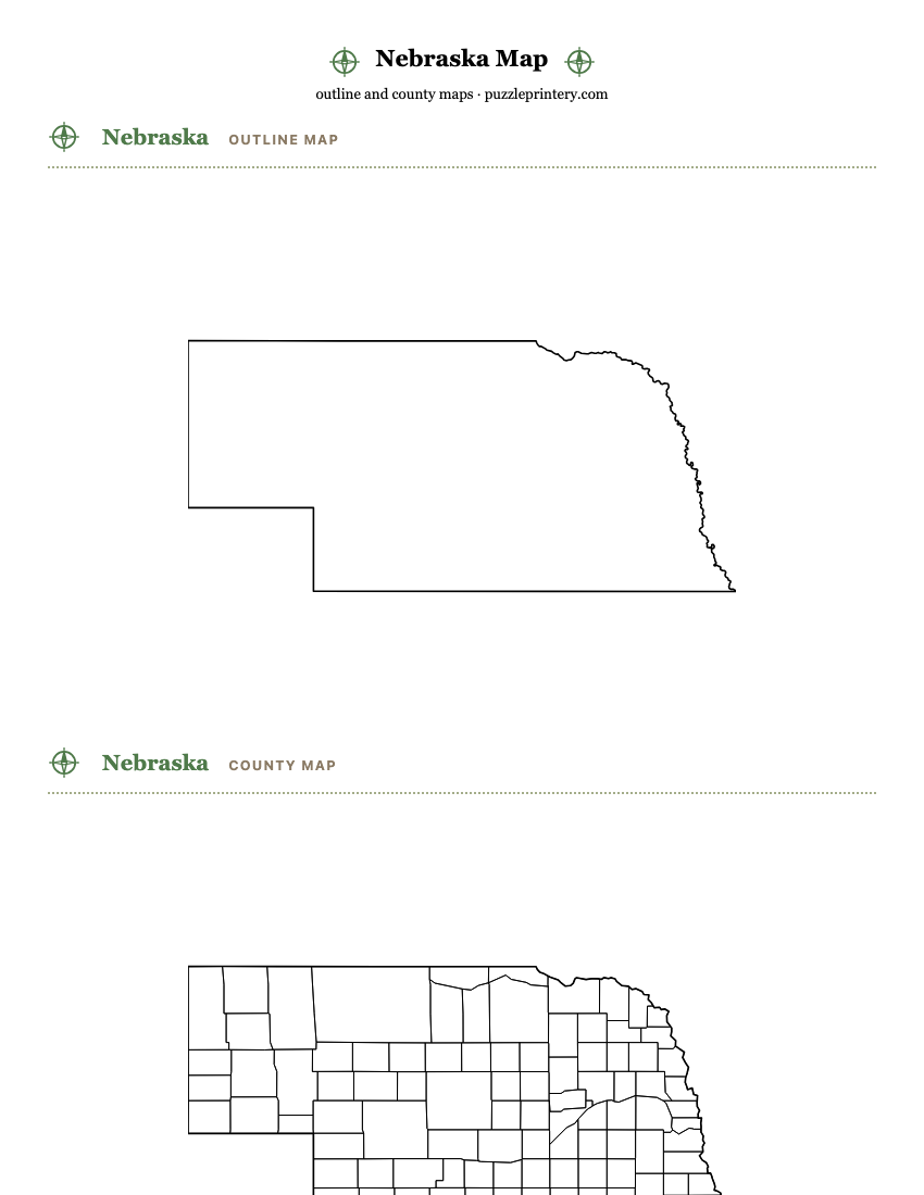 Nebraska printable map preview