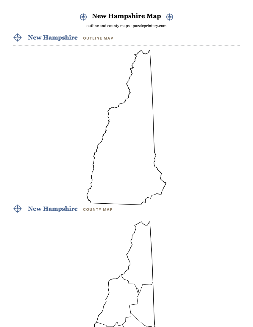 New Hampshire printable map preview