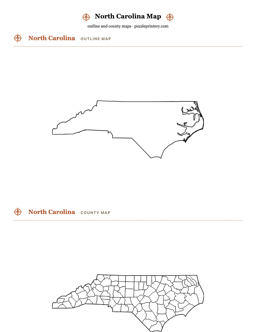 North Carolina printable map preview