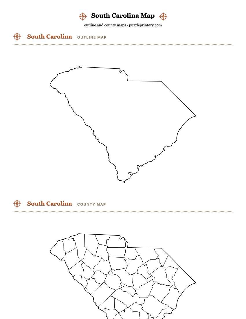 South Carolina printable map preview
