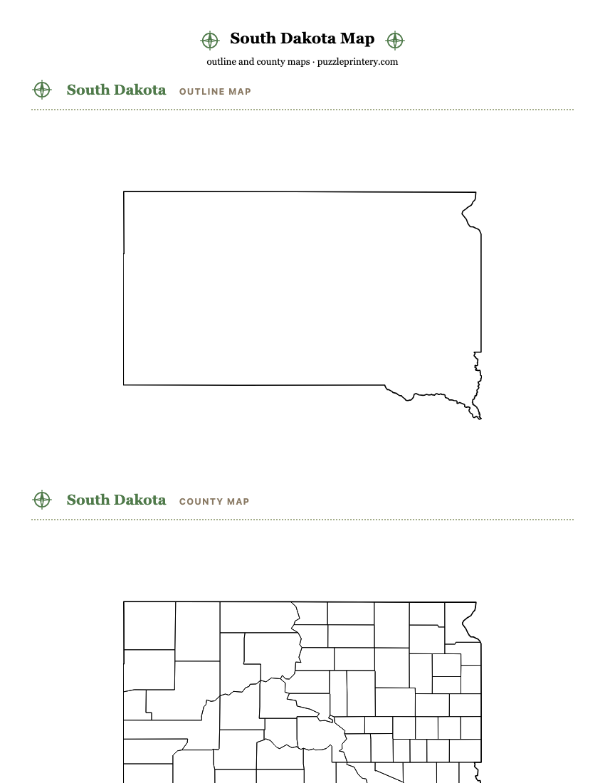 South Dakota printable map preview