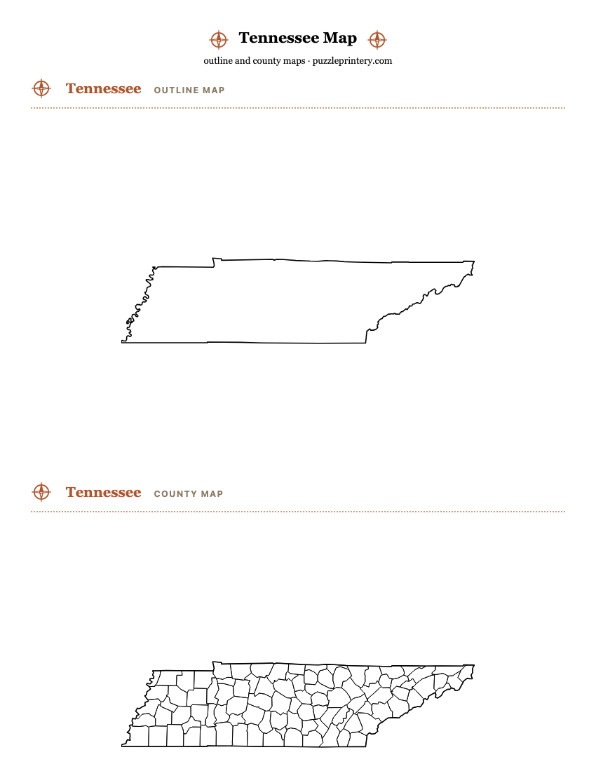 Tennessee printable map preview