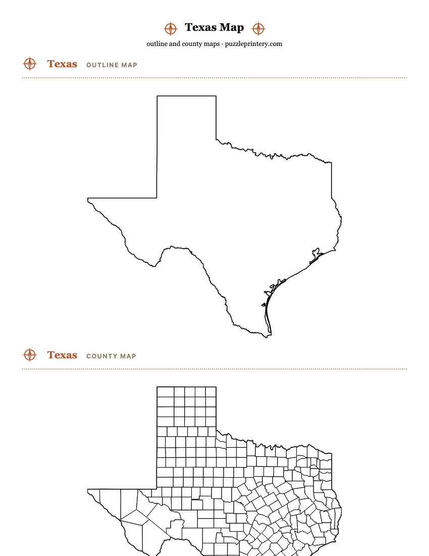 Texas printable map preview