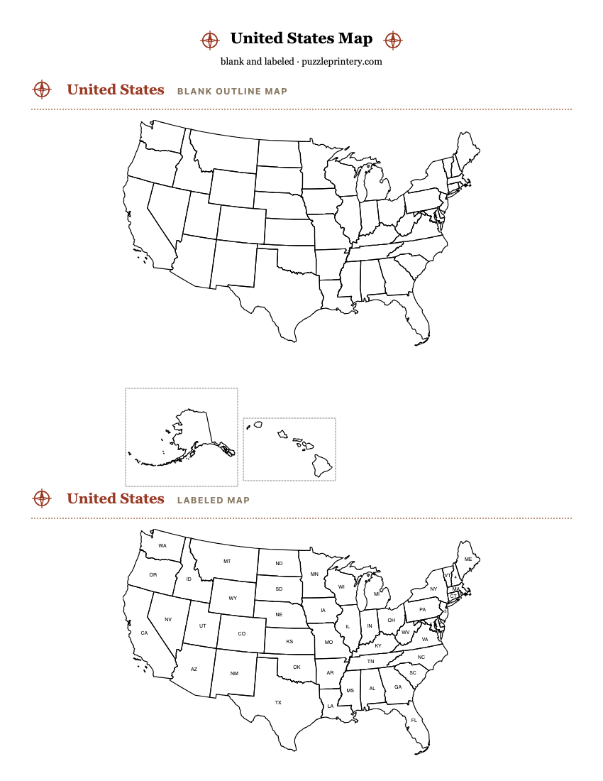 United States printable map preview