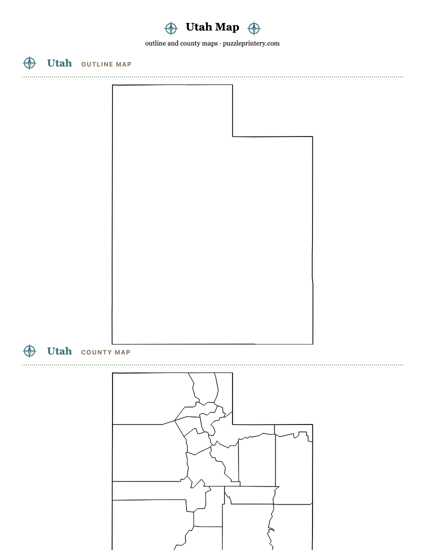 Utah printable map preview