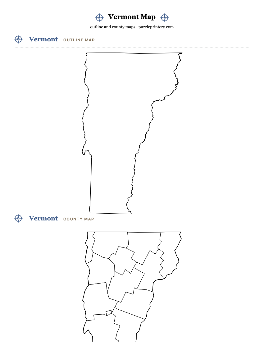Vermont printable map preview