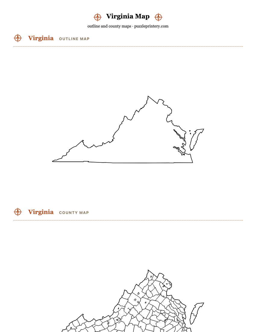 Virginia printable map preview