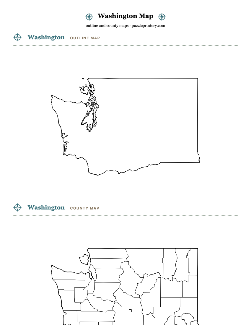 Washington printable map preview