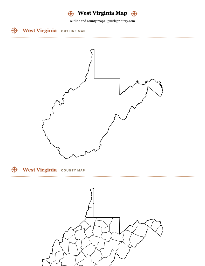 West Virginia printable map preview