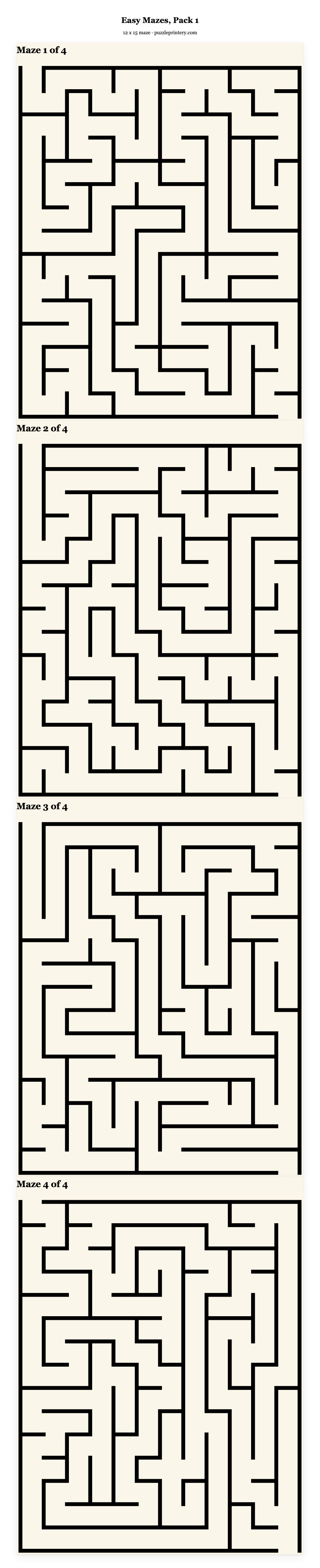 Easy Mazes, Pack 1 printable preview