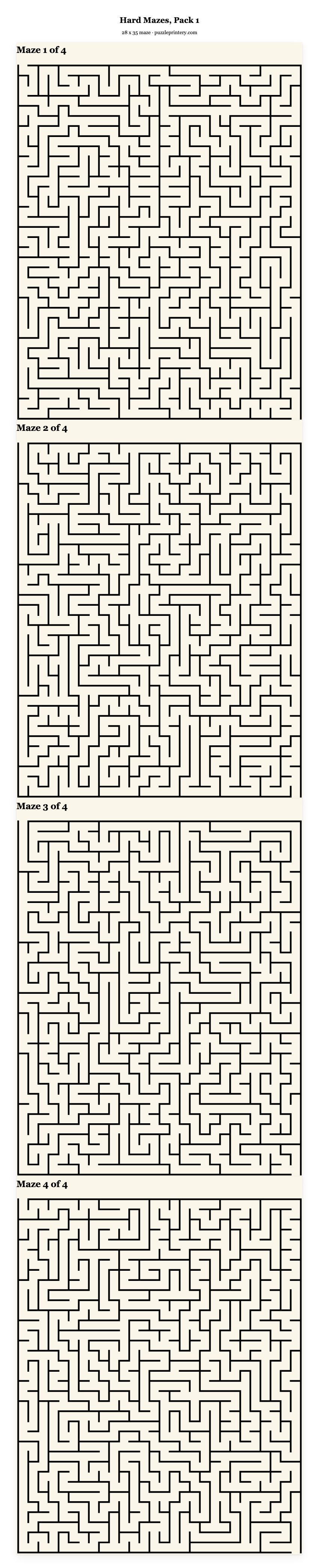 Hard Mazes, Pack 1 printable preview
