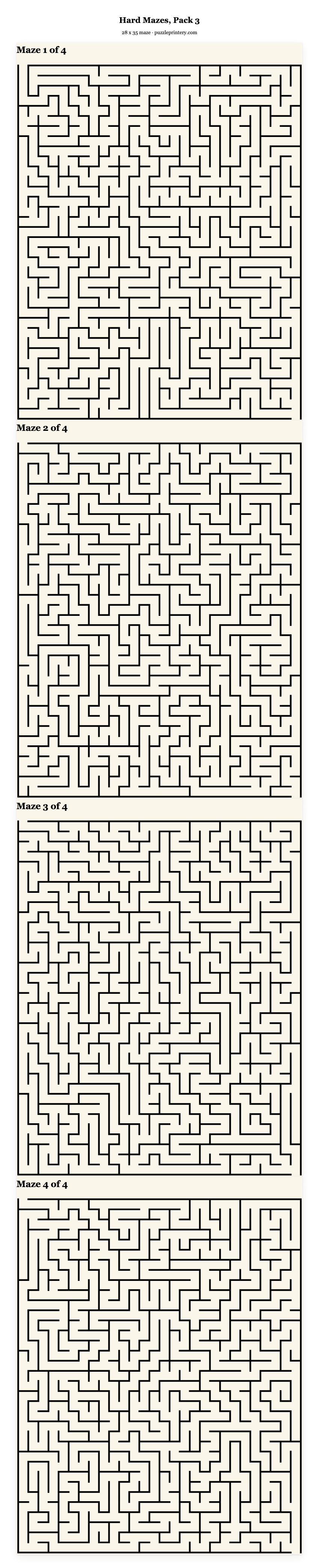 Hard Mazes, Pack 3 printable preview