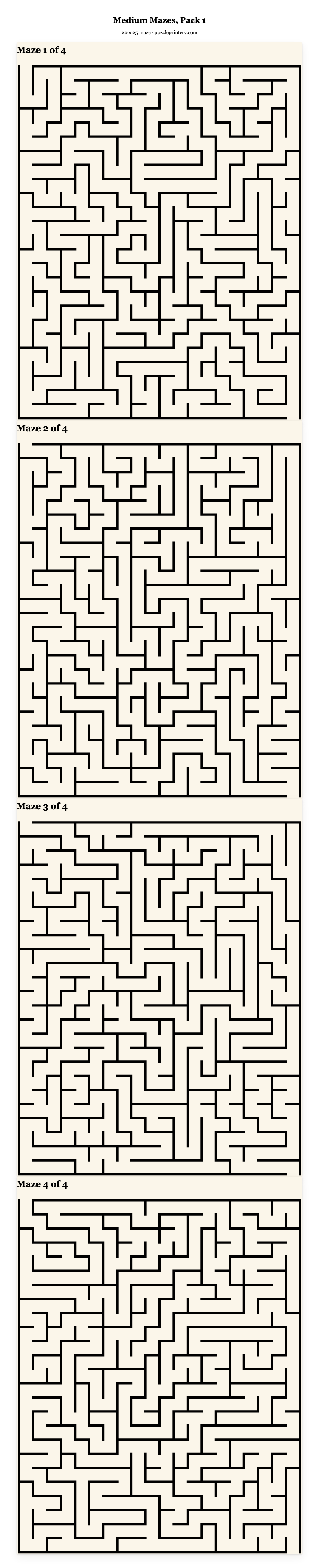 Medium Mazes, Pack 1 printable preview