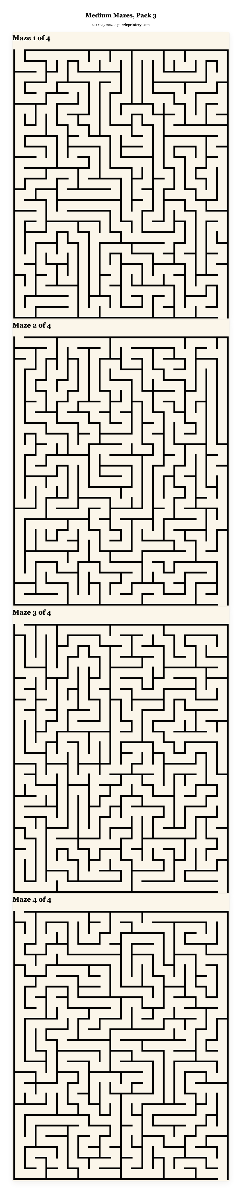 Medium Mazes, Pack 3 printable preview